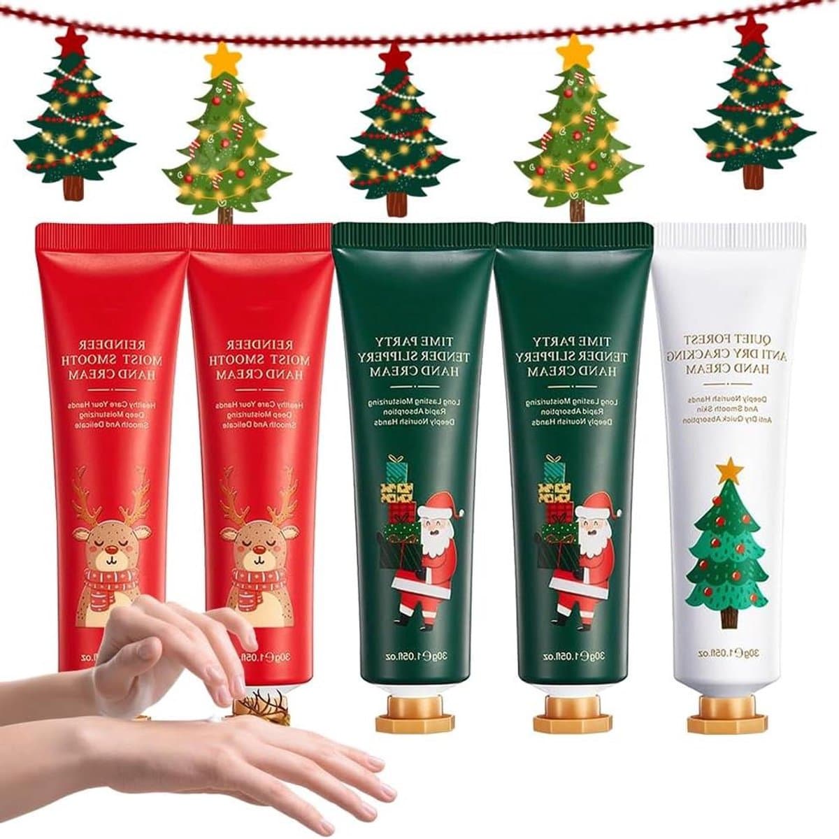 5-delige handcrèmeset met kersthandschoenen en dameshandcrème — afbeelding 1