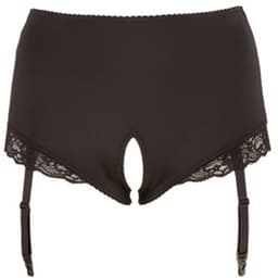 Cottelli Plus Size – Hoge Jarretel Slip met Open Kruis en Kanten Rand Sexy en Uitdagend – Maat XL - Zwart — thumbnail 11
