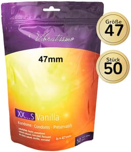 VIBRATISSIMO condooms XXS Vanilla 50-pack | Premium met aroma | Aroma met dunne wanddikte & gearomatiseerd | Maat & flinterdun | b=47mm — thumbnail 1