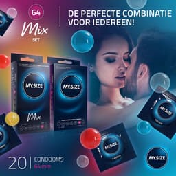 MY.SIZE Mix SET Maat 6, 64 mm: 10 Classic + 10 Condooms in 4 spannende soorten, met aroma, kleur, genopt & Classic — thumbnail 2