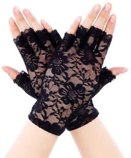 Dailygoods- Handschoenen Vingerloos - Kanten Ellebooghandschoenen - Bruidsaccessoires - Halve Vinger - Zwart - Sierlijke Patronen - Vingerloze Handschoenen — thumbnail 1