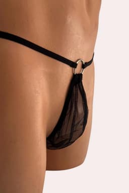 Zwarte Elegante String Herenondergoed Elastische Polyester met Ringdetails – Maat XS tot 4XL — thumbnail 4