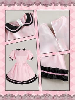 French Maid Kostuum Roze 6-delig - Schort met Poot Borduursel - Perfect voor Cosplay en Halloween - ShopVlot — thumbnail 2
