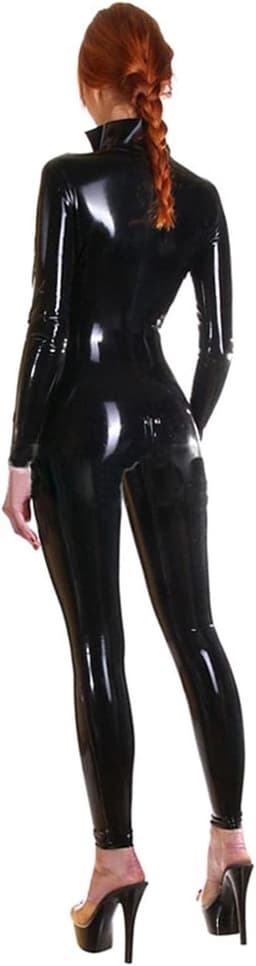 Catsuit voor vrouwen - zwart latex - handgemaakt - met rits voor cosplay - ShopVlot — thumbnail 3
