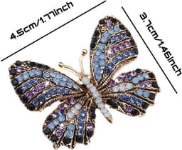 2 STKS Vlinder Broche Pin Legering Strass Insect Revers Pin Dier Pin Bee Decoratie Borstpin Corsage Badge Voor Rugzakken T-Shirts Jassen Truien Rokken Hoeden, 4.5x3.7cm, bergkristal — thumbnail 3