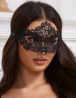 Zeloria Venetiaans Oogmasker Dames – Kanten Masker – Bal Masqué Masker – Carnavalsmasker – Verkleedmasker – Zwart – Set van 2 — thumbnail 1