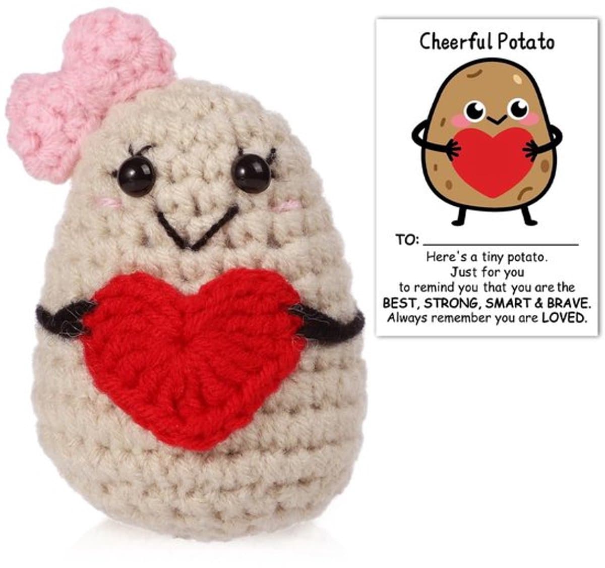 Aardappelpop 7,5cm - Grappige Aardappel - Positieve Bevestigingskaart - Creatief Cadeauspeelgoed - Feestdecoratie - Premium Wolgaren - Knuffelpop — afbeelding 1