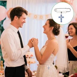 Speld voor Bruid, Delicate Bruidsboeket Broche met Parel en Kruis Bedel voor Bruid Bruiloft Aandenken Cadeau — thumbnail 2