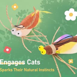 Interactief kattenspeelgoed, veren, insecten, kattenhengelset met 4 schattige insectenhangers met belletjes, uittrekbare veerstaaf voor katten en katten, natuurlijk houten stok — thumbnail 4