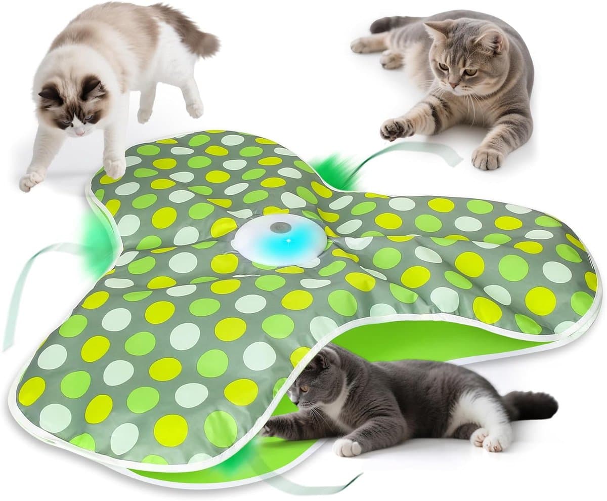 interactieve spelletjes voor katten in huis, beweegbaar kattenspel, automatisch kattenspel met veren, stimulerende spelletjes voor katten, ondersteunt USB-opladen (Groen) — afbeelding 1