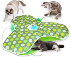 interactieve spelletjes voor katten in huis, beweegbaar kattenspel, automatisch kattenspel met veren, stimulerende spelletjes voor katten, ondersteunt USB-opladen (Groen)