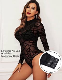 Sexy lange mouwen bodysuit voor dames met rolkraag | Elegant en trendy lingerie — thumbnail 2