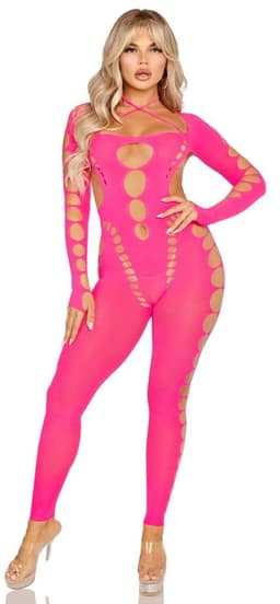 Leg Avenue - Pink Open Back Bodystocking One Size — thumbnail 1