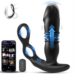Cuhostki 1 Stuk Prostaat Massager Mannen - Zwarte Prostaat Stimulator met Cockring - App en Afstandsbediening - 7 Stoot- en 7 Trilmode - Waterdicht Seksspeeltje voor Mannen en Koppels — thumbnail 1