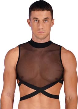 Erotisch Heren tank top - Transparant - Taille banden - Porno kleding - BDSM - Ritssluiting achterzijde — thumbnail 1
