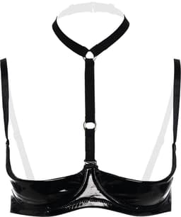 Christine le Duc - 1/4 cup BH - Dark Desire - Lingerie Erotisch - Wetlook Beha - Lak Kleding - Zwart — thumbnail 3