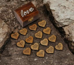 Liefdeshartjes Cadeau - Romantische Gebaren - Gevoelens Uiten - 15 Houten Hartjes - 45 x 89 x 3 Inch - Houtkleur — thumbnail 2