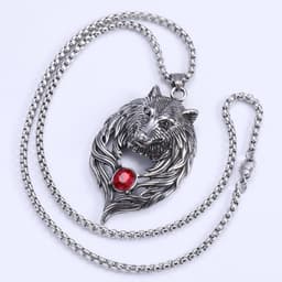 2Pcs Wolf Head Pendant Necklace Wolf Pendant Necklace Skirt Gothic Punk Hip Hop Necklaces for Men Women - Red Black — thumbnail 4