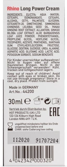 Hot Rhino Long Power Cream - 30 ml - Delay Cream — thumbnail 2
