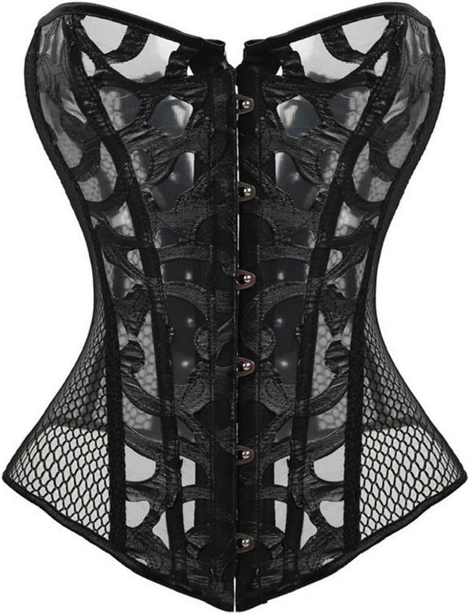Sexy Zwart Overbust Korset met Vetersluiting en Uitbening - Taille Cincher Bustier voor Dames — afbeelding 1