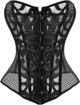 Sexy Zwart Overbust Korset met Vetersluiting en Uitbening - Taille Cincher Bustier voor Dames — thumbnail 1