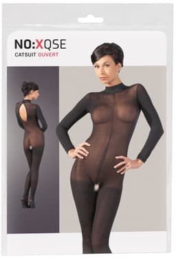 Mandy Mystery Lingerie –  Catsuit met Open Rug en Kruis met Kant Afgewerkt Kraag – Maat S/M - Zwart — thumbnail 1