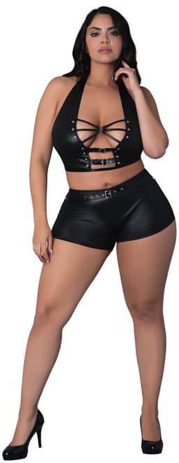 Male Power Sexy Thalia - Haltertop en Shorts met Ringen en Studs - 2X erotisch herenondergoed - Zwart — thumbnail 1