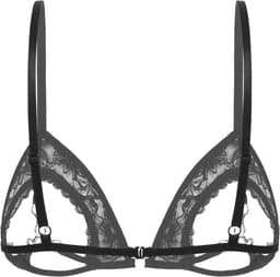 Dames Beha Kant Open Rug Bralette Push-Up Lingerie Zwart — thumbnail 5