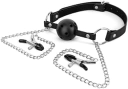 Tepelklemmen - Ball gag - Zilver zwart — thumbnail 1
