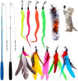 12 stuks speelgoed met veren voor katten, interactief speelgoed voor katten, 2 interactieve toverstaf met 10 navulveren, interactieve vogelveren — thumbnail 1
