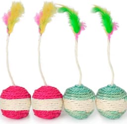 Interactief speelgoed met veren, 4 stuks à 6,5 cm diameter, sisal ballen, grappig kras- en bewegingsspel, bevordert de beweging, ideaal voor gebruik binnenshuis. — thumbnail 4