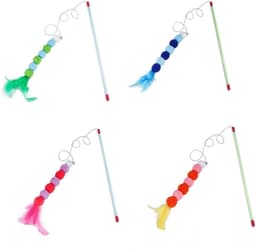 4 stuks interactieve kattenstaf speelgoed met veren - kattenteaser toverstaf voor binnenkatten - vervangbaar speelgoed voor binnenkatten oefening en hechting — thumbnail 1