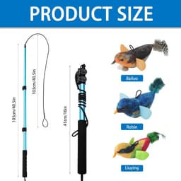 Stabiel, uittrekbaar, 41-102 cm, interactief kattenspeelgoed, hengelset met 3 kattenspeelgoed, vogel voor actieve katten, binnen en buiten, ultralicht kattenspeelgoed — thumbnail 4