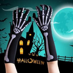 Handschoenen met lange mouwen, zwart, skelet lange handschoenen, Halloween--kostuumaccessoires, doodshandschoenen, skelethandschoenen, armwarts, Halloween, schedel, geest, lange — thumbnail 3