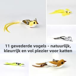11 stuks realistische vogel katten speelgoed vervangingskoppen – handgemaakte katten speeltjes van echte veren met belletjes, interactieve kattenaccessoires voor binnenkatten en huisdecoratie — thumbnail 3