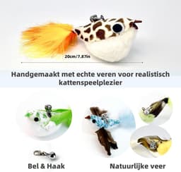 11 stuks realistische vogel katten speelgoed vervangingskoppen – handgemaakte katten speeltjes van echte veren met belletjes, interactieve kattenaccessoires voor binnenkatten en huisdecoratie — thumbnail 4