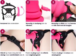 VIVIDIA Pink Bloom™ – Verstelbaar Strapon Harnas met Premium Vibrerende Voorbinddildo & Trillende Buttplug – Inclusief App voor Controle & Glijmiddel Sample – Voorbind Dildo Set voor Koppels — thumbnail 3