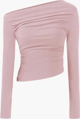 Women's Long-Sleeved Shirt Elegant Stretch Slim Fit One Off Shoulder Top Long Sleeve T-Shirts Crop Top Off Shoulder Asymmetric Y2k Tight Tops Sexy — thumbnail 3