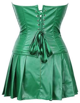 Gothic Bustier Korset van Kunstleer met Rits en Rok in Groen - 2XL — thumbnail 5