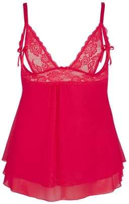 Cottelli Plus Size – Erotische Babydoll met Kanten Buste Motieven en Open Cups – Maat L – Rood — thumbnail 3