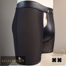 Heren Boxer met Lange Pijpen en Open Kruis - Mesh / PU Leder - Zwart - Maat XL | LS067 — thumbnail 2