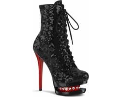 Pleaser - BLONDIE-R-1020 Plateau Laarzen, Paaldans schoenen - Paaldans schoenen - 36 Shoes - Zwart/Rood