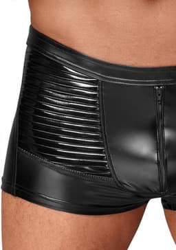 Wetlook shorts with PVC pleats - Black L — thumbnail 5