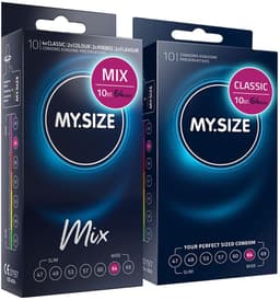 MY.SIZE Mix SET Maat 6, 64 mm: 10 Classic + 10 Condooms in 4 spannende soorten, met aroma, kleur, genopt & Classic — thumbnail 1