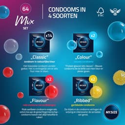 MY.SIZE Mix SET Maat 6, 64 mm: 10 Classic + 10 Condooms in 4 spannende soorten, met aroma, kleur, genopt & Classic — thumbnail 3
