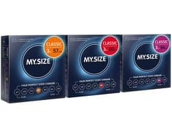 MY.SIZE Classic Premium Condooms proefpakket van 3 I Breedtes van 57, 60, 64mm I 3x3 stuks extra dun I realistisch gevoel ultra zacht I dunne wanddikte van 0,07mm I veganistisch