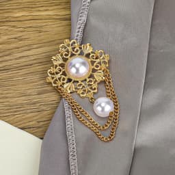 Broches, Gouden Retro Hof Parel Corsage Pin Vintage Ronde Parel Filigree Bloemenketting Kwast Broches Revers Spelden voor Vrouwen — thumbnail 2