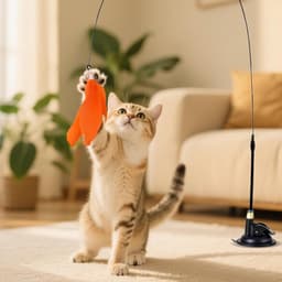 verpakking met 2 hengels voor katten met zuignappen, 4 veren en klokken, natuurlijk interactief speelgoed voor katten, hengels voor beweegbare en speelende kittens — thumbnail 5