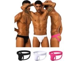 LekkerStout 3-Pack Jockstraps - Zwart/Wit/Roze - Sexy Herenondergoed | L | ( LS182 )