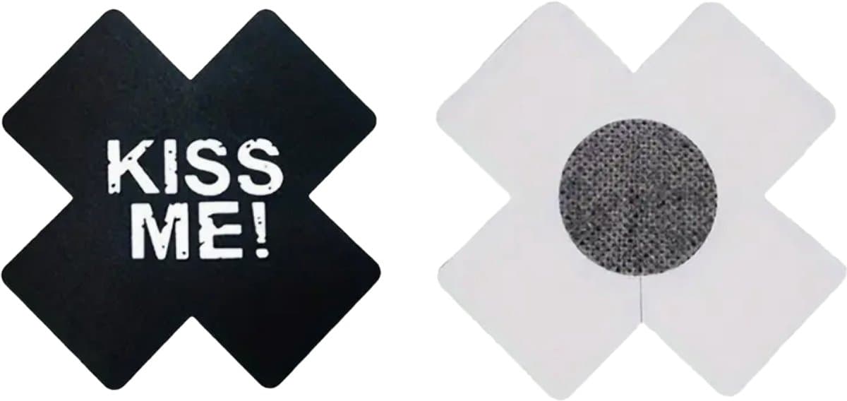CHPN - Tepelcovers - Tepelsticker - Kiss me sticker voor op tepels - Zwart - Grappige tepel sticker - Tepels afplakken - Festival - Feest - Sexy - 1 paar — afbeelding 1
